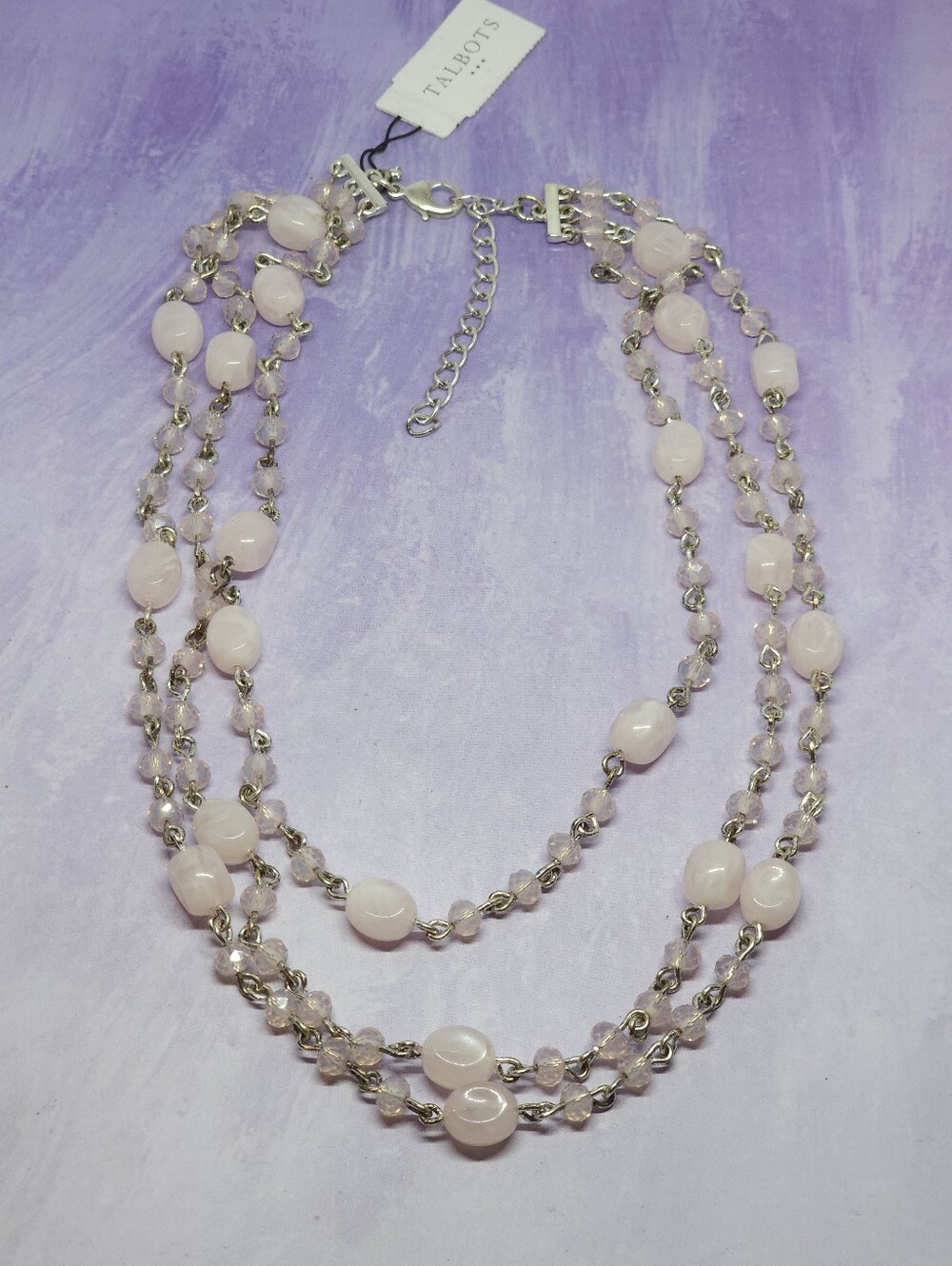 Talbots NWT Multi-Strand Statement Necklace Pink & Silver Tone